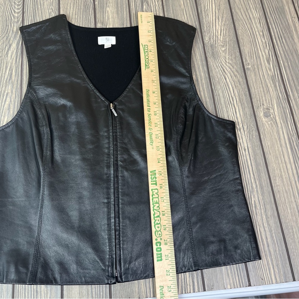 Black Leather Zip-Up Vest Lambskin Leather Women's XL - Picture 6 of 9